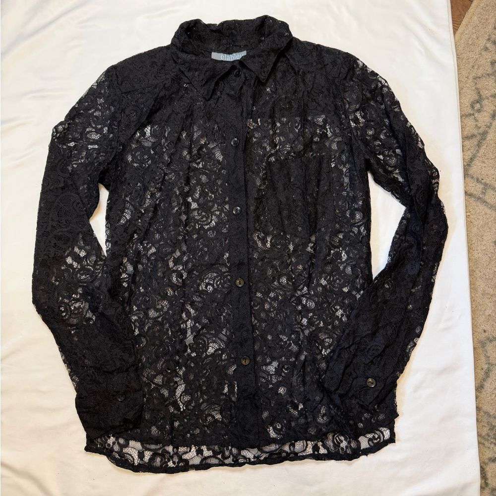 Elableu size small black lace button up blouse